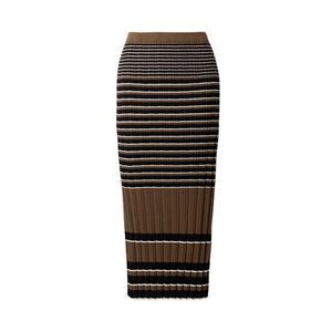 Theory Striped Ribbed Cotton Blend Midi Skirt In Multi-Color Size P